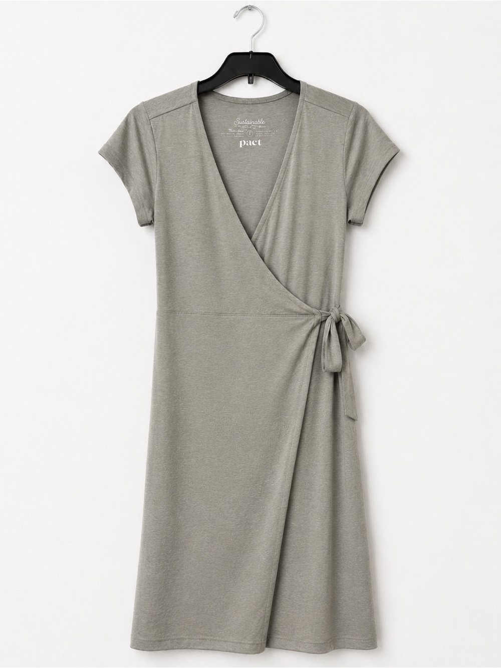 Pact Short Sleeve Wrap Dress in Olive